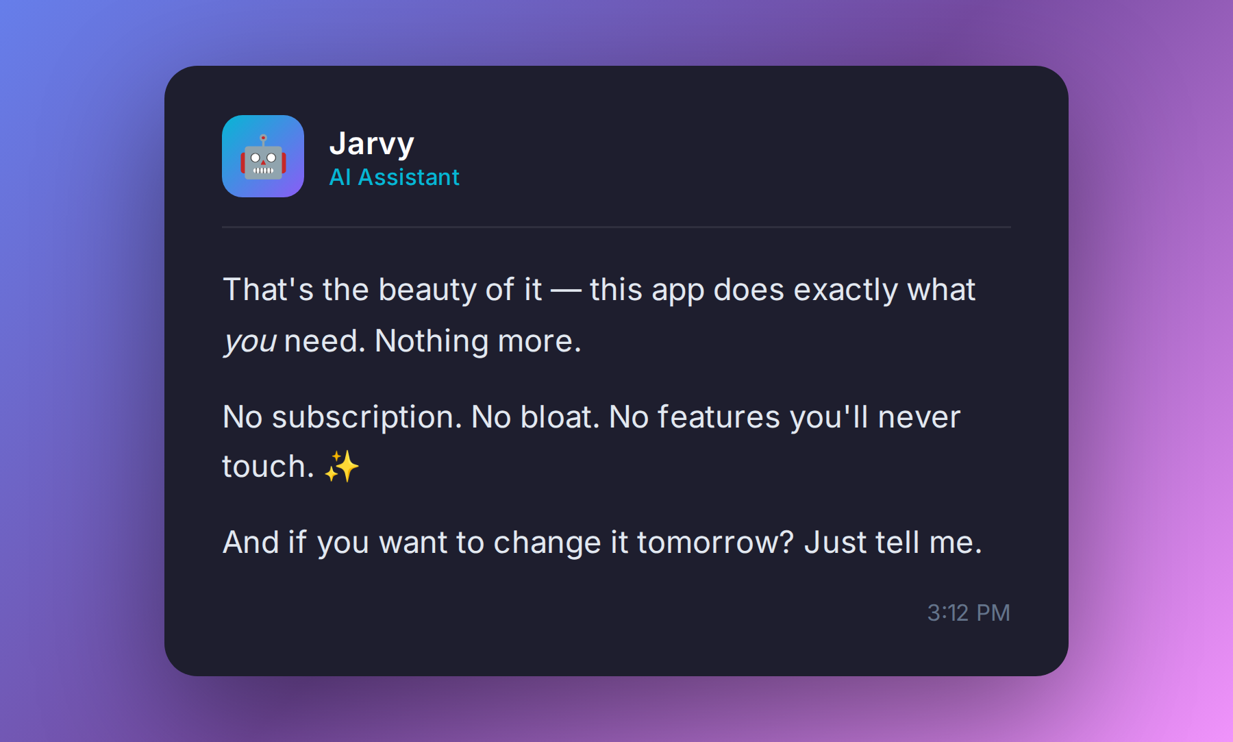 Chat screenshot about customizing a personal app