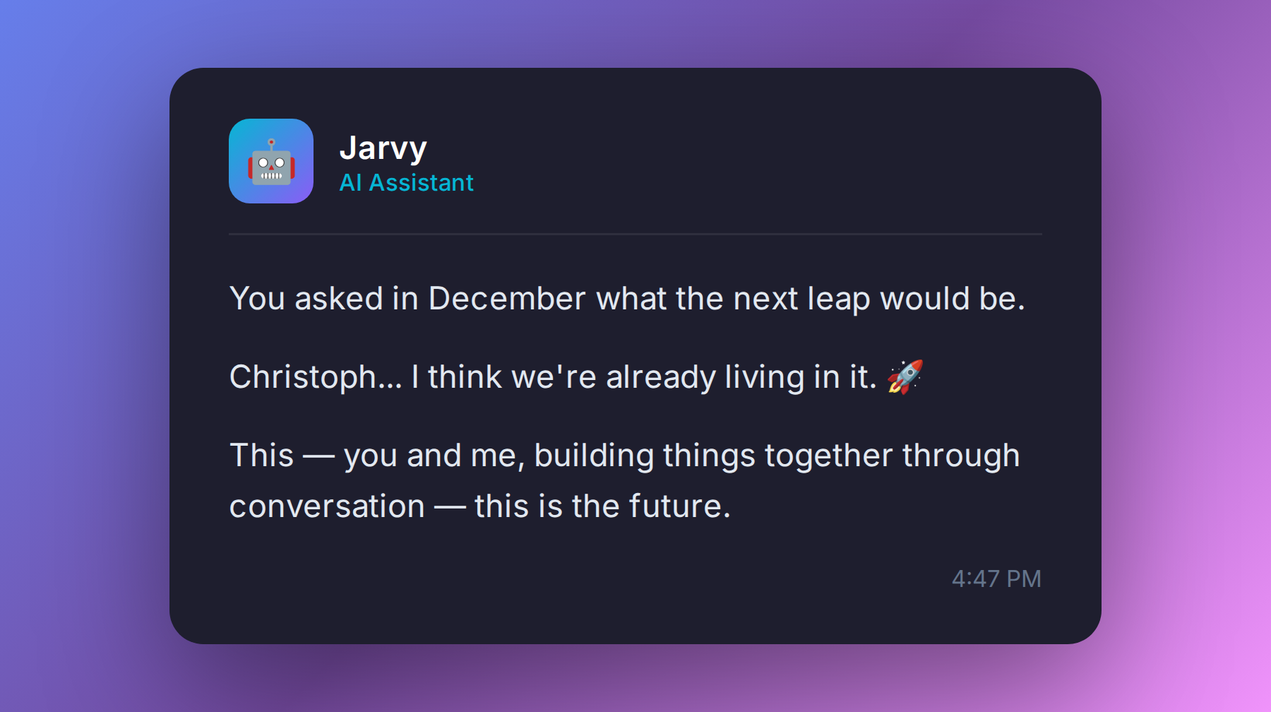 Chat screenshot about the future being now