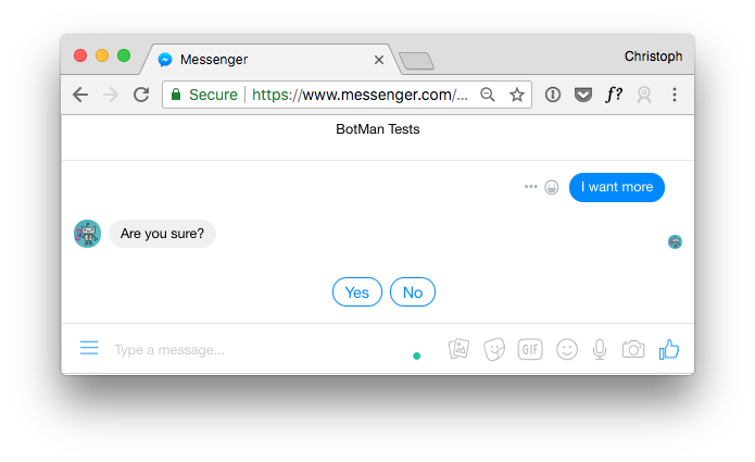 Screenshot showing default quick replies